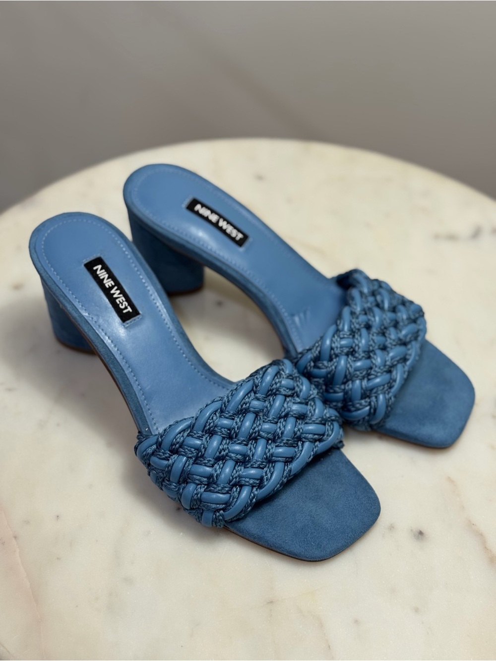 Nine West Dusty Blue Braided Block Heel Mules - Picture 2 of 8